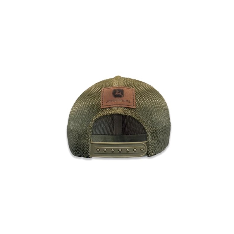 John Deere Full Mesh Trucker Hat, Olive Green, Leather Patch,