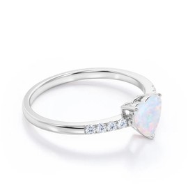 MOTIEL 1 Carat 925 Sterling Silver Opal Ring for Women Heart Shape Opal Engagement Ring October Birthstone Opal Ring Promise Ring for Her-5.5