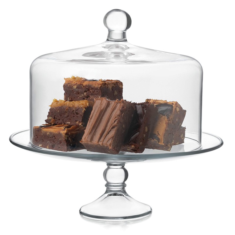 Libbey Selene Glass Cake Stand with Dome Lid, Elegant Curved