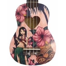 Woodnote Cute Pink with Hawaii Girl of Pattern - 21' Wooden Soprano Ukulele & Carrying Bag