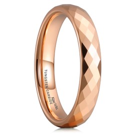 King Will Tungsten Carbide Wedding Ring for Men Women Promise Ring for Couple 4mm Rose Gold Plated Multi-faceted Shining Luster High Polished Wedding Band Comfort Fit 10