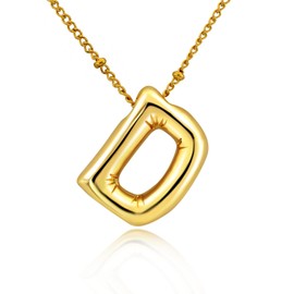 PIYIZ Bubble Necklace Letter D Pendant with Dainty Choker Chain 18K Gold Plated Trendy Initial Jewelry for Women