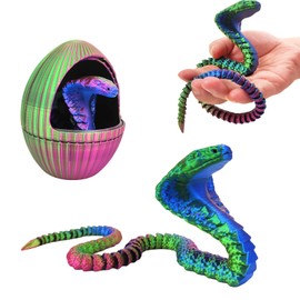 3D Printed Snake Eggs with 3D Printed Snake Inside, Cute Rotary Gear Eggs with 3D Printed Crystal Fidget Snake Animals Inside, Home Office Decor Executive Desk Crystal Cobra Toys（Red Green Blue