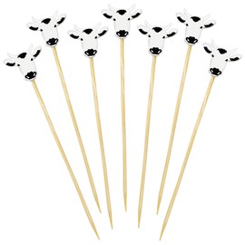 BambooMN 3.9 Inch Fancy Cow Cocktail Appetizers Bamboo Toothpick Picks, Stirrer Sticks for Fruit Party, Charcuterie Accessories and Drinks, 300 Pieces