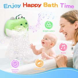 Baby Bath Toys for Kids Ages 1-3 4-8, Rechargeable Dinosaur Bath Bubble Machine with Music for Toddlers, Baby Bathtub Toys Gift, Dinosaur Bath Bubble Maker for Toddlers Kids Boys Girls