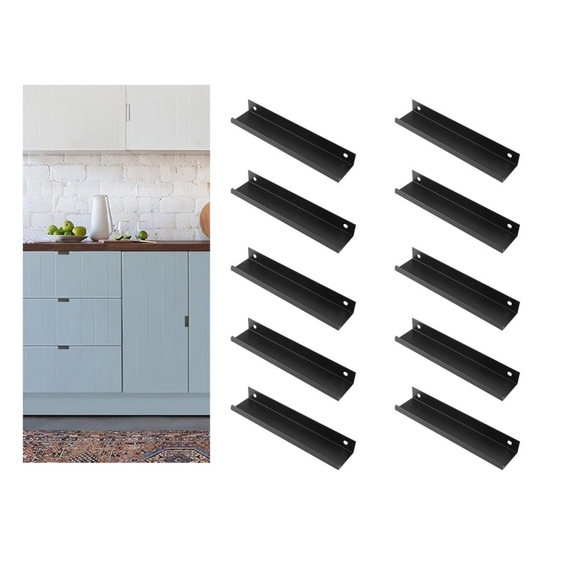 10 Pcs Finger Edge Pull Black Modern Aluminum Alloy 1mm