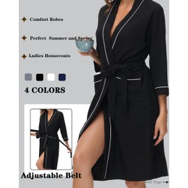 Starblazia Waffle Dressing Gown Ladies Housecoats Lightweight Women's Kimono Bathrobes Soft Nightwear for All Seasons Spa Sleepwear Hotel,S,Black