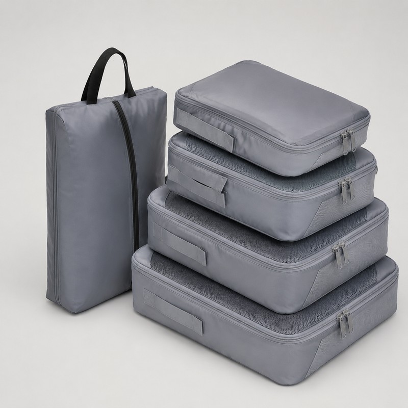 6-Piece Travel Compression Packing Cube Set with Mesh Panels and