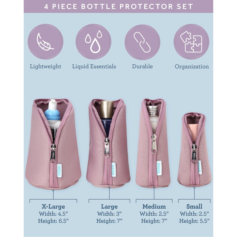 Bliss Travel Bottle Protector Set - 4 Pack Reusable Padded
