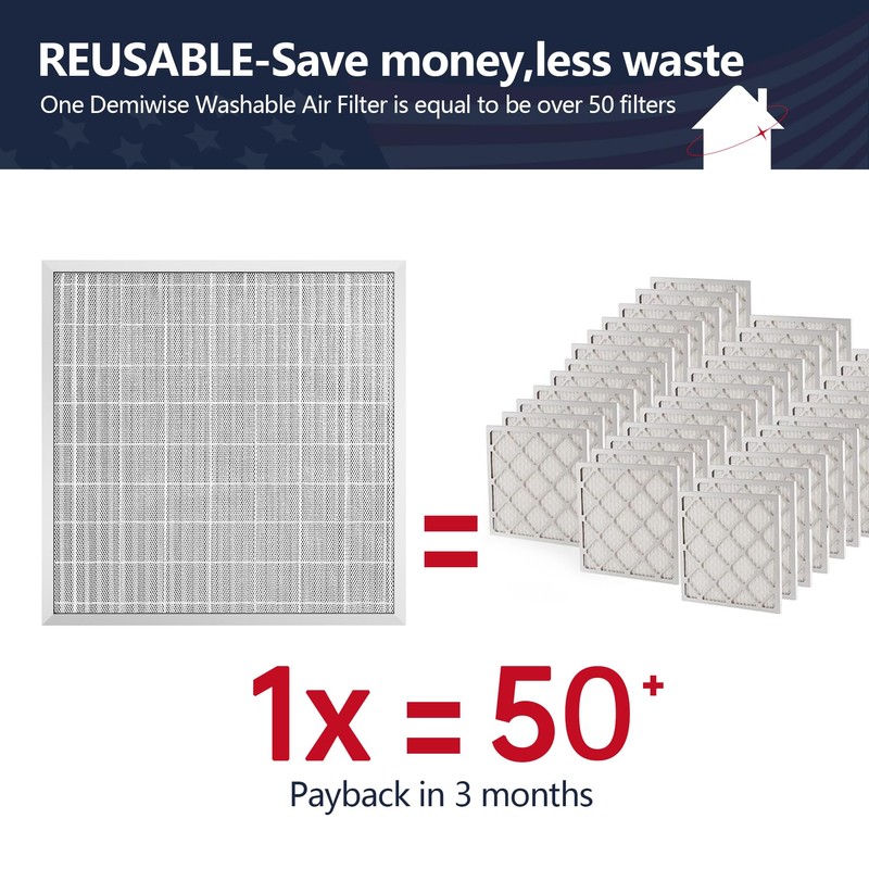 Demiwise 24x24x1 Electrostatic Air Filter, Washable & Reusable Aluminum AC/HVAC
