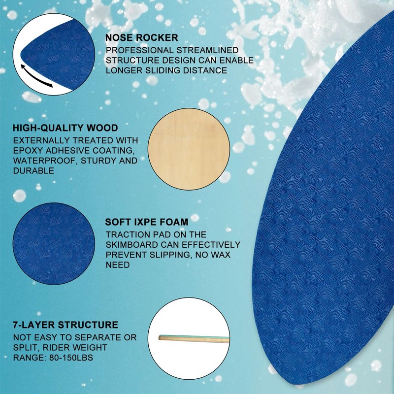 iBOARD Skipper Skimboard 36/41" – Gloss Wood Board w/ Traction