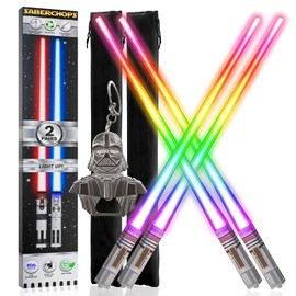 Saber Chops Lightsaber Chopsticks Light Up Star Wars LED Reusable 9 Colors 2 PAIRS FREE Darth Vader Keychain Bottle Opener