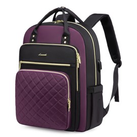 LOVEVOOK Laptop Backpack Purse for Women, 15.6" Laptop Bag for Travel with USB Port, Water Resistant Lightweight Daypacks for College Work Business, Nurse Teacher Computer Bags, Purple Black