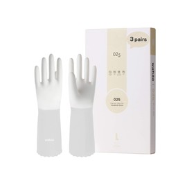 LANON Wahoo 3 Pairs PVC Household Cleaning Gloves, Reusable Unlined Dishwashing Gloves, Semi Transparent Cuff, Non-Slip, Large