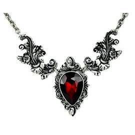 Ivy Leaf Red Stone Gothic Victorian Style Necklace Deathrock Pendant
