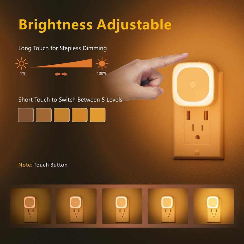 YUNLEX 2 Pack Plug in Night Light with Motion Sensor