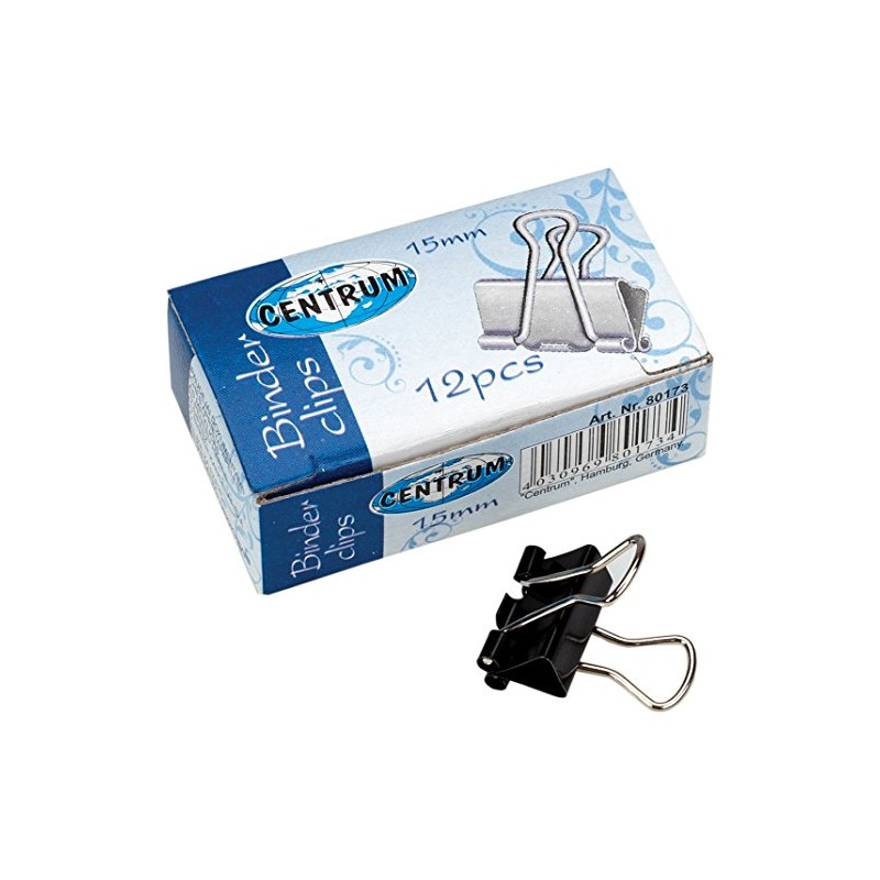 CENTRUM 15 mm Binder Clip – Schwarz/Silber (12 Stück)