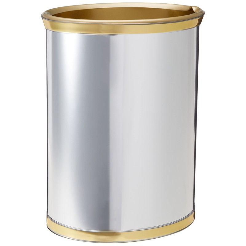 Kraftware Mylar Polished Chrome/Brass Waste Basket with 3/4-Inch Polished Brass