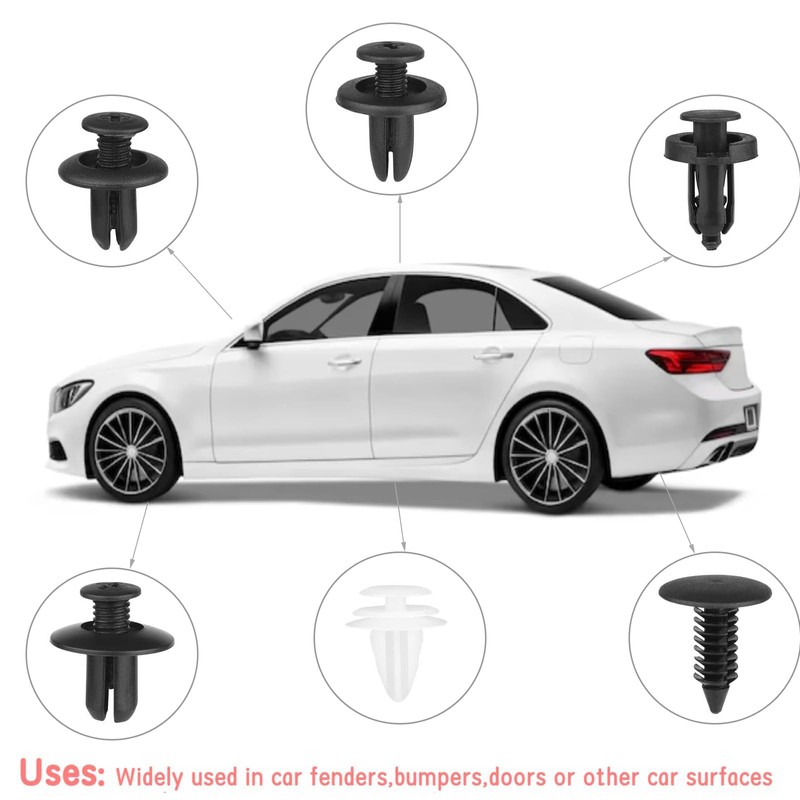 Car Clips & Plastic Rivets Assortment Kit - 6 Sizes