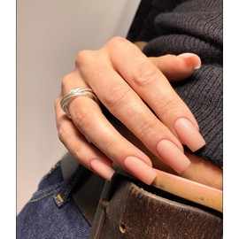 SXVME Long Press on Nails Square, Matte Pastel Peach Pink False Nails Medium Long Coffin, Acrylic Fake Nails Press on, Solid Soft Gel Stick on Nail for Women Fall Winter, 24 Pcs