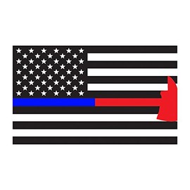Thin Red Fire Axe and Blue Line American Flag Firefighter Police 3x5 Vinyl Decal Sticker for Cars Trucks Laptops etc... (Black and White)