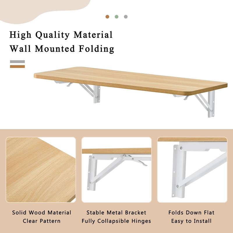 Wall Mounted Folding Table 31.5”Lx15.7”W, Space-Saving Fold Down Desk for