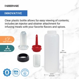 Farberware Roasting Squeeze Bottle Flavor Injector Top for Flavorful Cooking Indoors and Outdoors, Markings for Measuring, Dishwasher Safe