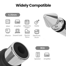 Audio Adapter 6.35 mm, 6 Pieces Audio Adapter 6.35 mm Jack Male to RCA Female Mono Jack Male to RCA Female Audio Adapter