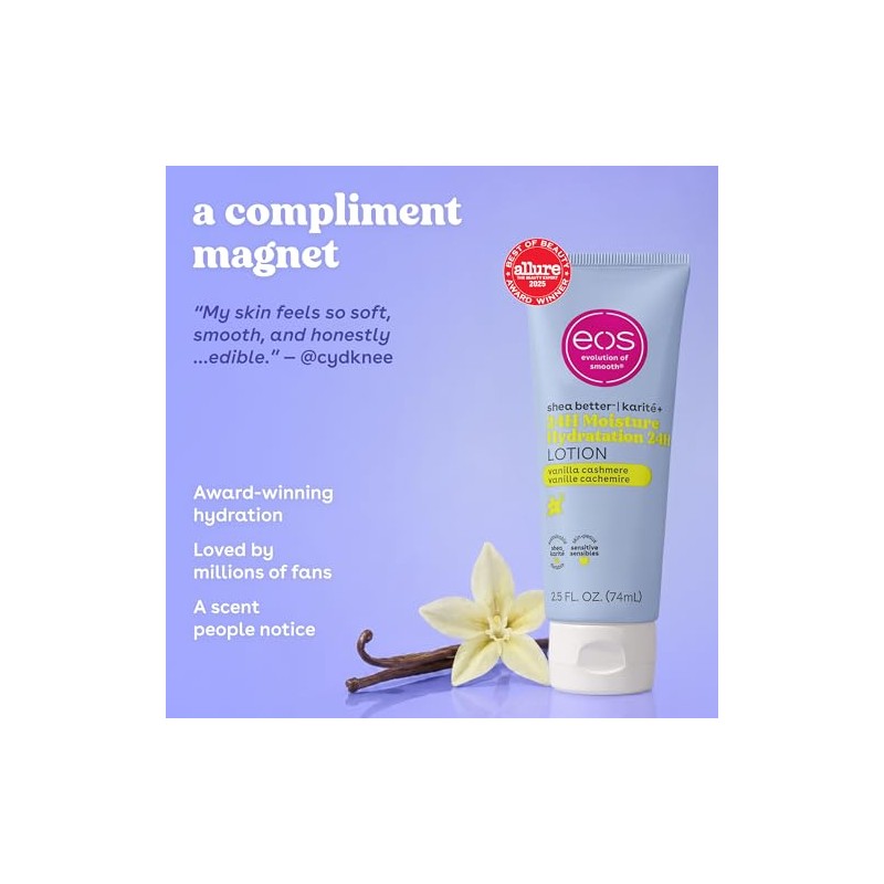 eos 24H Moisture Travel Body Lotion- Vanilla Cashmere, Travel Size