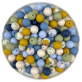 70pcs 15mm Silicone Beads,Bulk Rubber Beads for Keychain Making,Beads for Pen Bracelet Lanyard Making DIY kit (Floral)