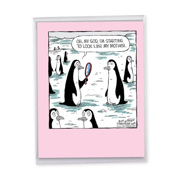 NobleWorks - Funny Mother's Day Greeting Card (8.5 x 11 Inch) - Jumbo Comic, Cartoon Humor for Mom - Penguin Daughter J6793MDG