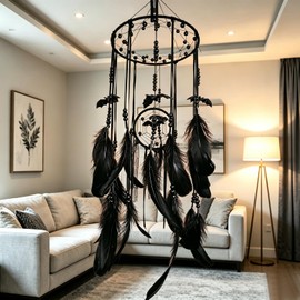 Remorlet Halloween Gothic Black Dreamcatcher with 5 Bat Ornaments - Wall Hanging for Witchy Home Outdoor Decor, Halloween Bat Decor, Dark Gothic Gift, Goth Wall Hanging Decor