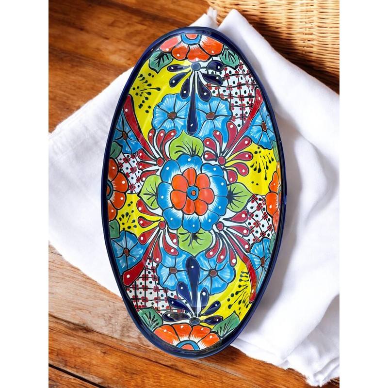 Large Talavera Oval Platter – 17.5” x 10” Hand-Painted Ceramic