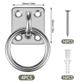 Infreecs 4Pcs Tie Ring on Plate 50mm x 50mm, Heavy Duty Horse Hay Net Ring, Animal Tethering, Decking Rope Fittings, Pad Eye Plate with Screws for Stable and Tethering