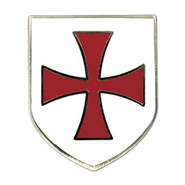 Knights Templar Crusader Red Cross White Shield Masonic Lapel Pin - [White & Red][1'' Tall]