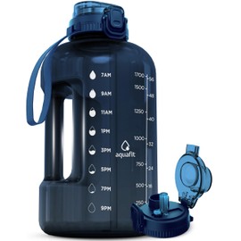 AQUAFIT Half Gallon Water Bottle with Time Marker - Straw & Chug Lid - BPA Free Gym Water Bottle with Straw - Big Gallon Jug (Nebula, 64 oz - 2in1 Lid)