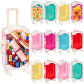 Yopay 12 Pack Mini Suitcase Party Favor Box, Mini Luggage Trolley Candy Box, Cute Clear Tiny Gift Packaging Box for Girls Birthday Party Wedding Family Vacation Jewelry False Eyelashes Storage, 6Color