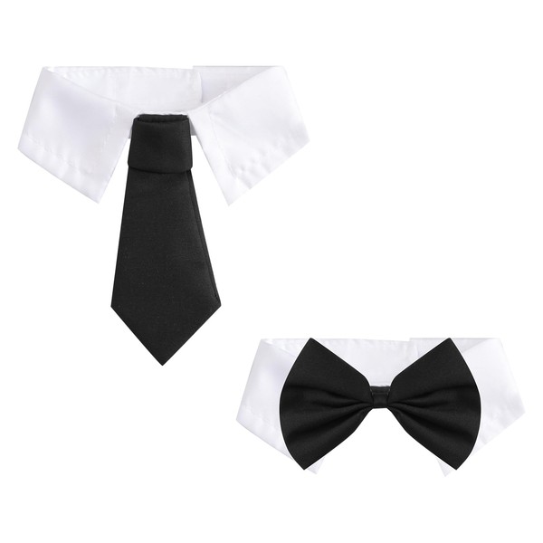Heliltd 2 Pieces Black Pet Tuxedo Tie Adjustable Cat Tux