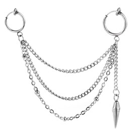 SEIYA INTERNATIONAL Fake Earrings, Men's, Women's, Non-Hole Earrings, Ear Cuff, Chain, No Hole, Korean Earring, Single Ear, Stainless Steel, No Gemstone