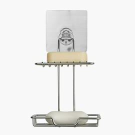 CGMIA Dish Soap Shower Rack 2 Tiers Sponge Holder Soap Dish Soap Holder for Shower Wall No Drilling Stainless Steel Soap Dish Hanging Soap Dish Adhesive Not Assembled LT-82424