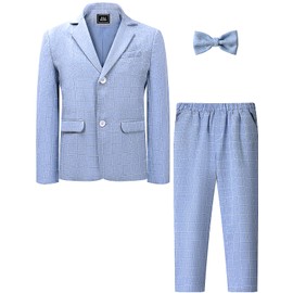 A&J DESIGN Boys Suit Wedding Easter Outfit with Formal Jacket, Pants and Bow Tie Blue 8-9Y