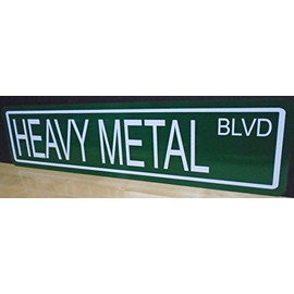 HEAVY METAL BLVD METAL STREET SIGN 6 x 24 1980's 80'S HAIR BAND ELECTRIC GUITAR DRUMS POISON MOTLEY CRUE JUDAS PRIEST OZZY COOPER BAR GARAGE MAN CAVE SHOP OFFICE HOME RESTAURANT WALL ART GIFT