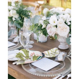 Kitchen Cloth Napkins 8 Pack Reusable Dinner Napkins Hand Drawn White Green Pink Floral Leaves Line Pattern Polyester Soft Smooth Fabric Table Napkin for Wedding Banquet Party Decoration (20"x20")