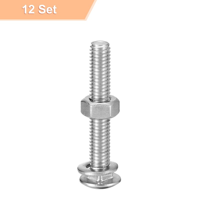 sourcing map M6x50mm Square Neck Carriage Bolts with Nuts &