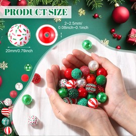 Huquary 40 Pcs 20mm Beads for Pens Rhinestone Beads Bubblegum Beads Mixed Crystal Resin Chunky Beads Sugar Beads for Pens Beadable Keychains DIY Pen Jewelry Making Supplies(Red Green)