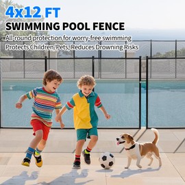GarveeLife Pool Fence 4Ft x 12Ft, 320GSM Teslin Mesh with Stainless Steel Frame for Inground/Above Ground Pools, Swimming Pool Fence for Backyard Garden Pool Safety