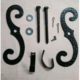 Vintage Exterior Shutter S Hook Pair Black Iron Hardware Non-Rattling Spring Holdback 7"