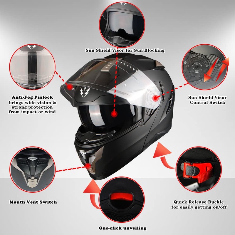 1Storm Motorcycle Modular Full Face Helmet DOT Adults Street Bike