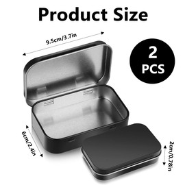 XXLKVSK 2Pcs Tins Container Rectangular Small Tin Box Metal Empty HingedTins Mini Portable Metal Box Container Tin Box with Lid Storage Container for Candies Jewelry Crafts Home Storage (Black)