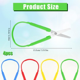 4 Pack Mini Loop Scissors, 5.5 Inch Adaptive Design Scissor Colorful Grip Scissors, Adaptive Cutting Self-Opening Scissor Colorful Handle Self-Opening Safety Scissors for Children Adults Special Need